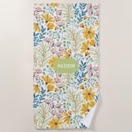 Praia Nome personalizado Flor Illustração toalha de prai