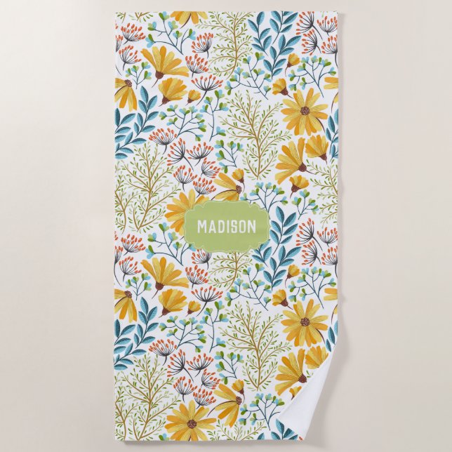 Praia Nome personalizado Flor Illustração toalha de prai (Frente)