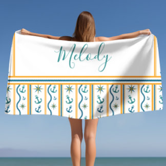 Praia Nome Personalizado Toalha Design de Âncora Chic