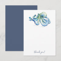 Praia Obrigado Cartões Blue Watercolor Octopus