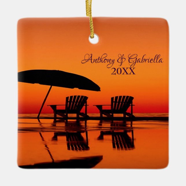 Praia personalizada de Sunsetting com ornamento (Frente)