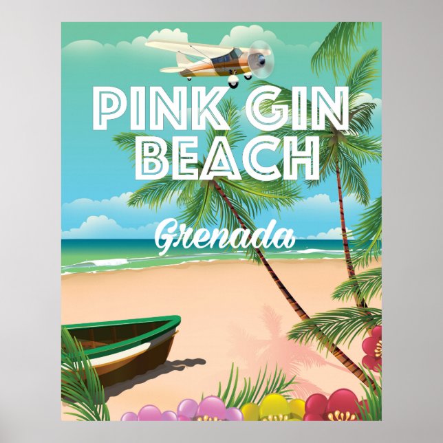 praia pink gin Grenada pôster de viagem (Frente)