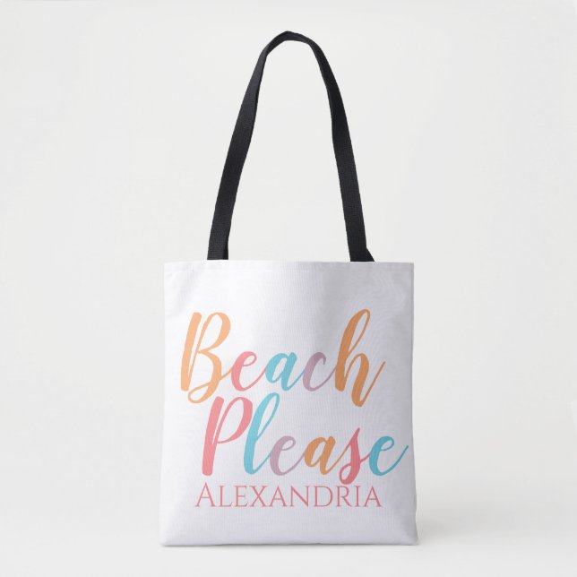 Praia Por Favor Nome Personalizado Bag Tote Praia (Frente)