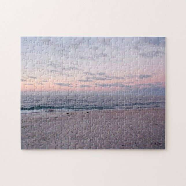 'Praia Rosa e Azul no amanhecer' Quebra-cabeça de  (Horizontal)