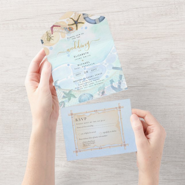 Praia Rustic Boho Weding RSVP MENU Todos em (Aba destacável)