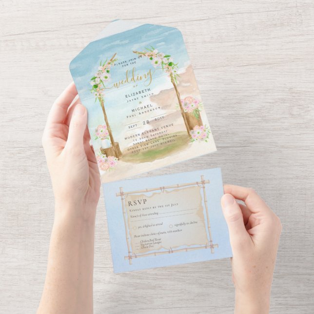 Praia Rustic Boho Weding RSVP MENU Todos em (Aba destacável)