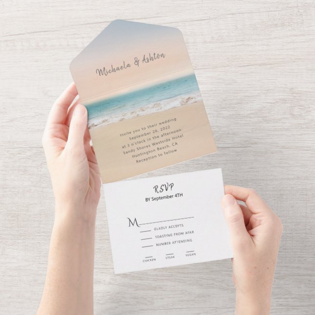 Praia Simples Tudo em Um RSVP de Convite para Casa (Aba destacável)