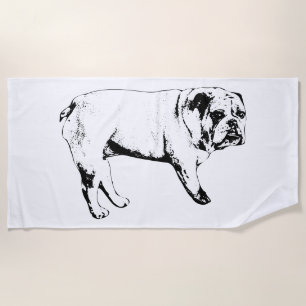 Praia Toalha Bulldog de Contorno Negrito