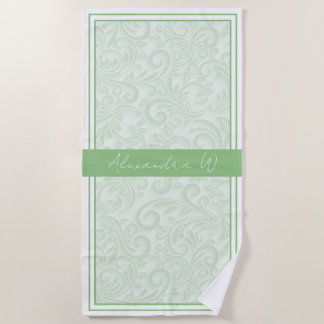 Praia Toalha de Mesa com Monograma Floral Damasco Oliva