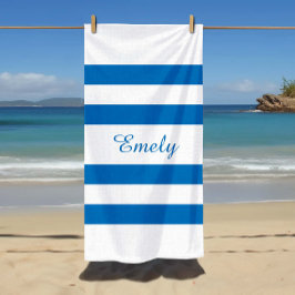 Praia Toalha de Piscina Listrada Azul Francês Nome Moder
