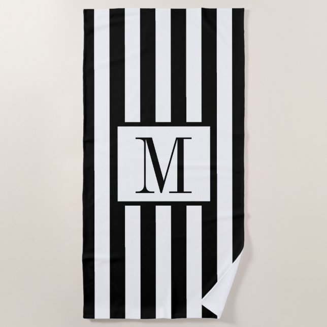 Praia Toalha de praia, em branco e preto, monogramada (Frente)
