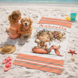 Praia Toalha de Sereia Personalizada com Desenho Animado