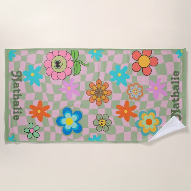 Praia Toalha Retro Beach Personalizada | Presente de Nom (Frente)