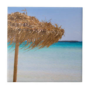Praia Tropical Cênica com Guarda-Sol de Palha
