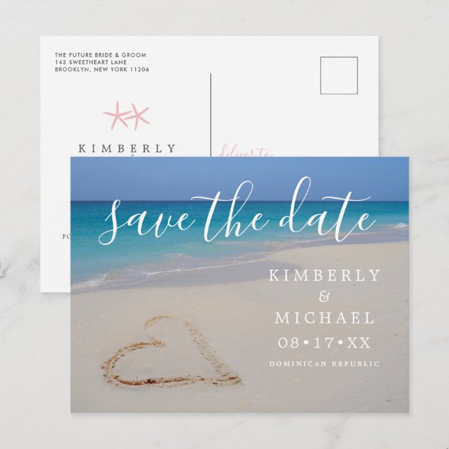 Praia Tropical com Coração de Areia Anúncio de Sal (Frente/Verso)