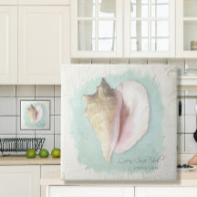 Praia Tropical Conch Shell Russo Wood Watercolor