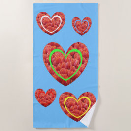 Praia Tulipas Vermelhas Corações Coloridos Toalha de Pra