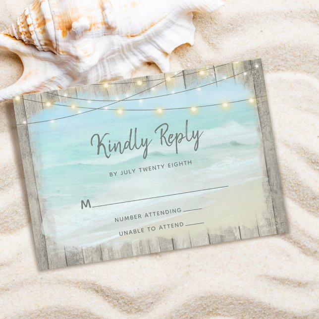 Praia Wood Rustic String Luzes de Casamento RSVP (Criador carregado)