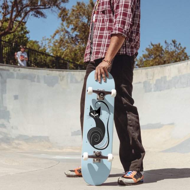 PRANCHA DE SKATE GATO PRETO AZUL (Ao ar livre 2)