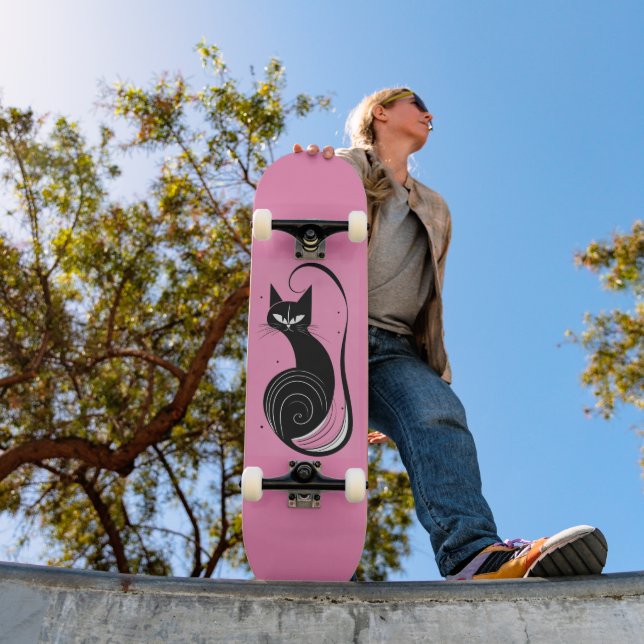 PRANCHA DE SKATE ROSA GATO PRETO (Ao ar livre 1)