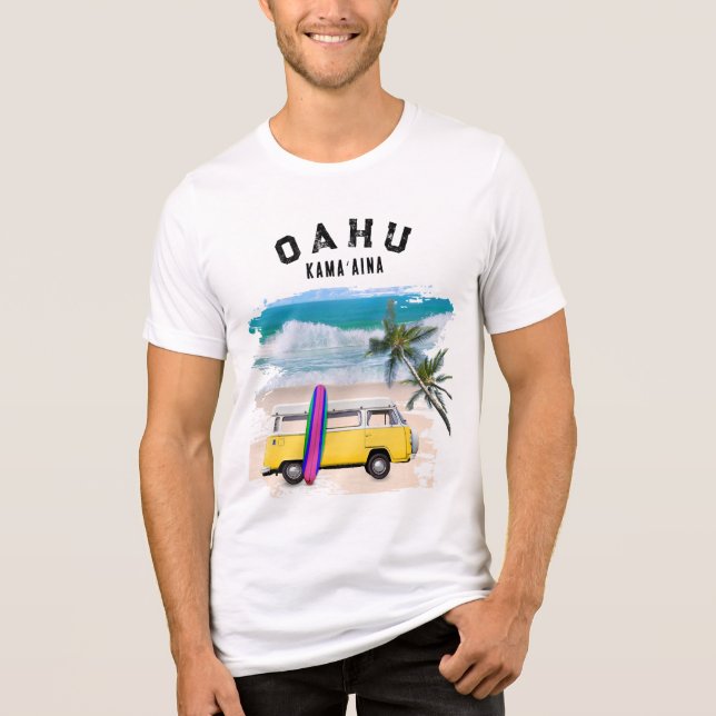 Prancha de Surf Amarela Vintage Van Oahu Kamaʻaina (Frente)
