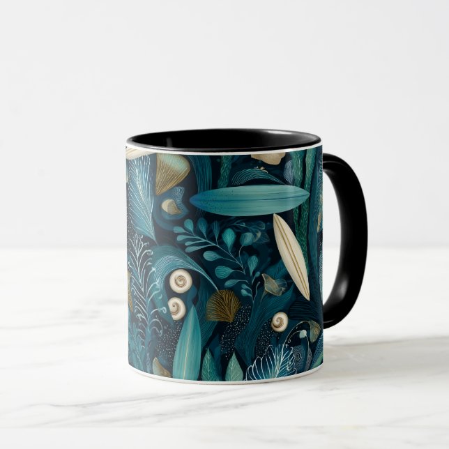 Prancha de Surf Elegante e Caneca de Praia de Alga (Frente Esquerda)