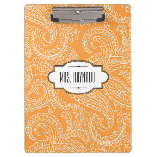 Prancheta alaranjada personalizada de Paisley