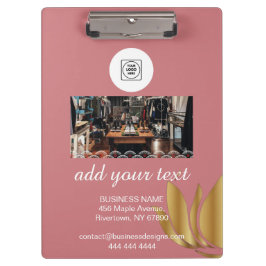 Prancheta com Logo Rosa Elegante Texto Personaliza
