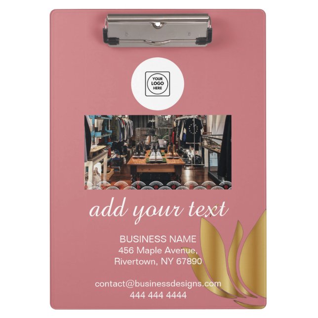 Prancheta com Logo Rosa Elegante Texto Personaliza (Frente)