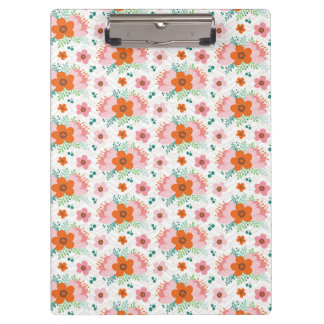 Prancheta com padrão de buquê floral rosa e laranj