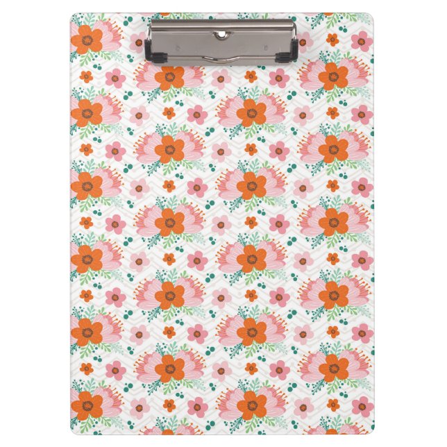Prancheta com padrão de buquê floral rosa e laranj (Frente)