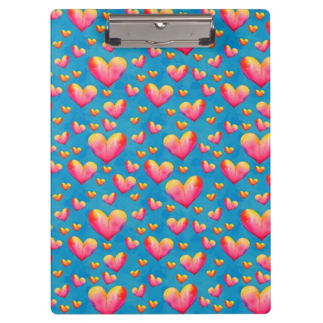 Prancheta Corações Aquarela Multicolorida (Frente)