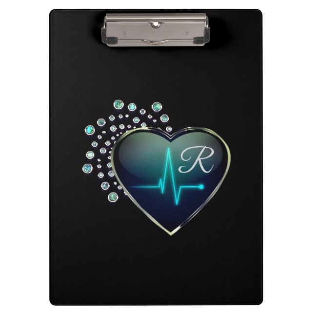 Prancheta de enfermeira com coração de EKG e jóias (Frente)