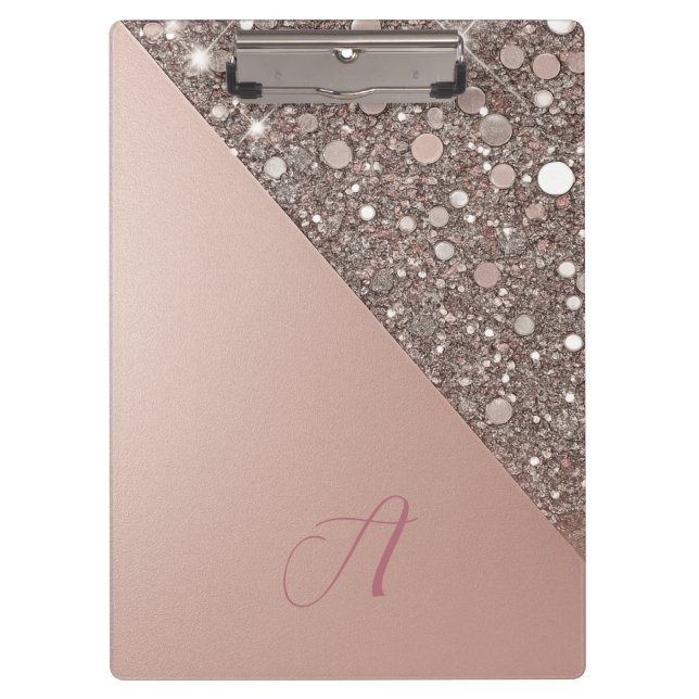Prancheta de Monograma em Dourado Rosa Elegante (Frente)