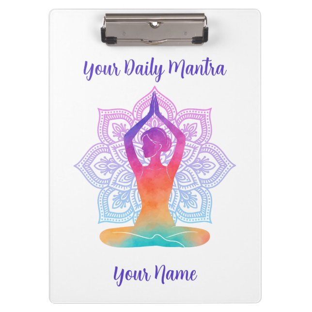 Prancheta de Yoga Personalizada com Nome e Mantra (Frente)