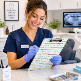 Prancheta Dentista Escova de Dentes Creme Dental
