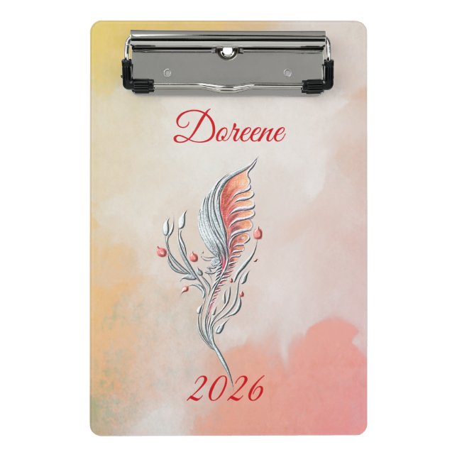 Prancheta Elegant Feather Floral Watercolour mini clipboard  (Frente)