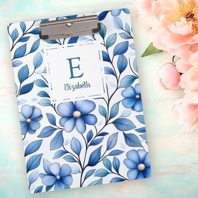 Prancheta Floral Azul Personalizada (Criador carregado)