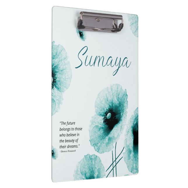 Prancheta Floral Turquesa Elegante Personalizável (Direita)