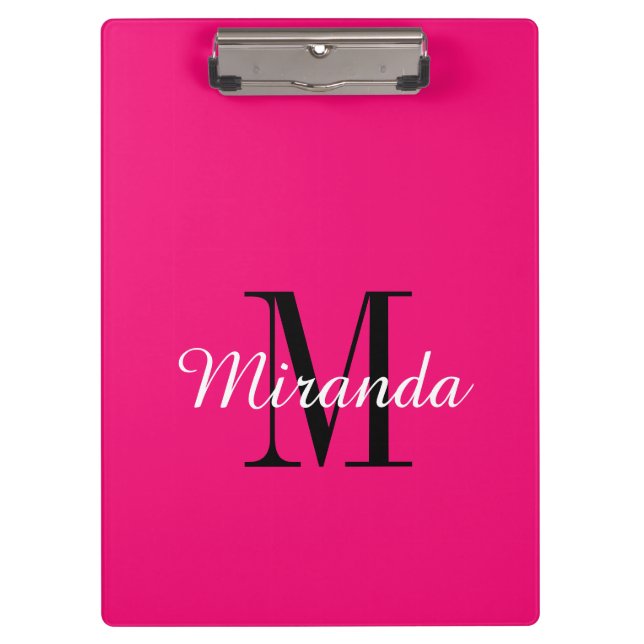 Prancheta grande cor rosa néon monograma personali (Frente)