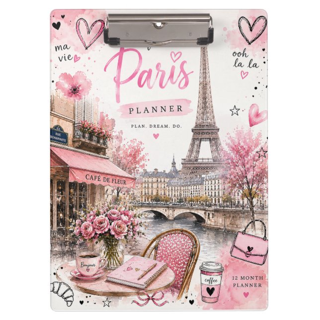 Prancheta Paris Watercolor Rosa (Frente)