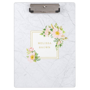 Prancheta Pastel na moda chique de mármore floral