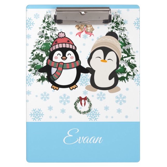 Prancheta Personalizada de Natal com Pinguins Fofo (Frente)