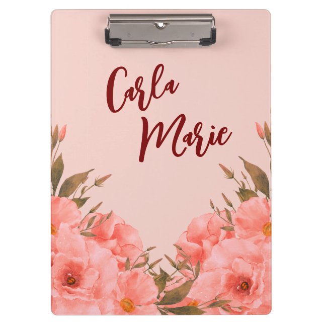 Prancheta Personalizada | Design Floral Rosa (Frente)