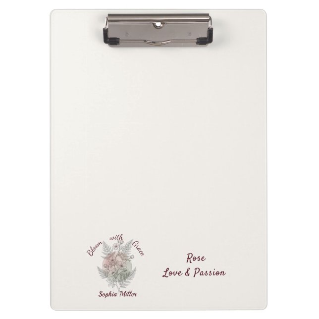Prancheta Personalizada Flor Rosa Nome Personaliza (Frente)