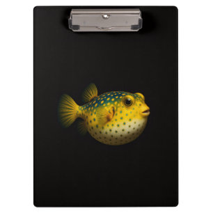 Prancheta Preta 4 Luxo com Peixe Baiacu Amarelo
