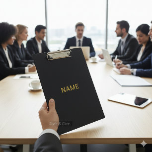 Prancheta Preta Moderna com Nome Personalizado Des