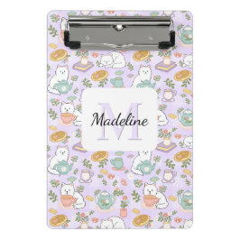 Prancheta Tea & Bookish Cats Personalized Mini Clipboard