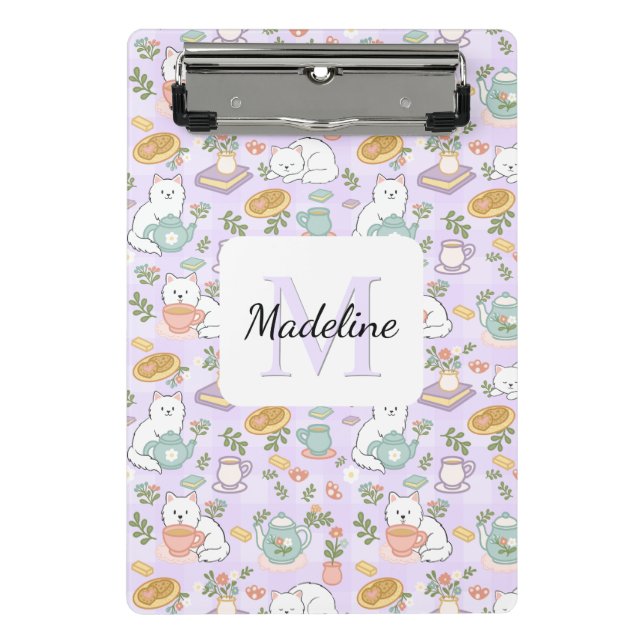 Prancheta Tea & Bookish Cats Personalized Mini Clipboard (Frente)