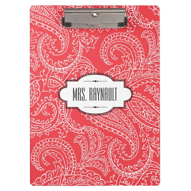 Prancheta vermelha personalizada de Paisley (Frente)